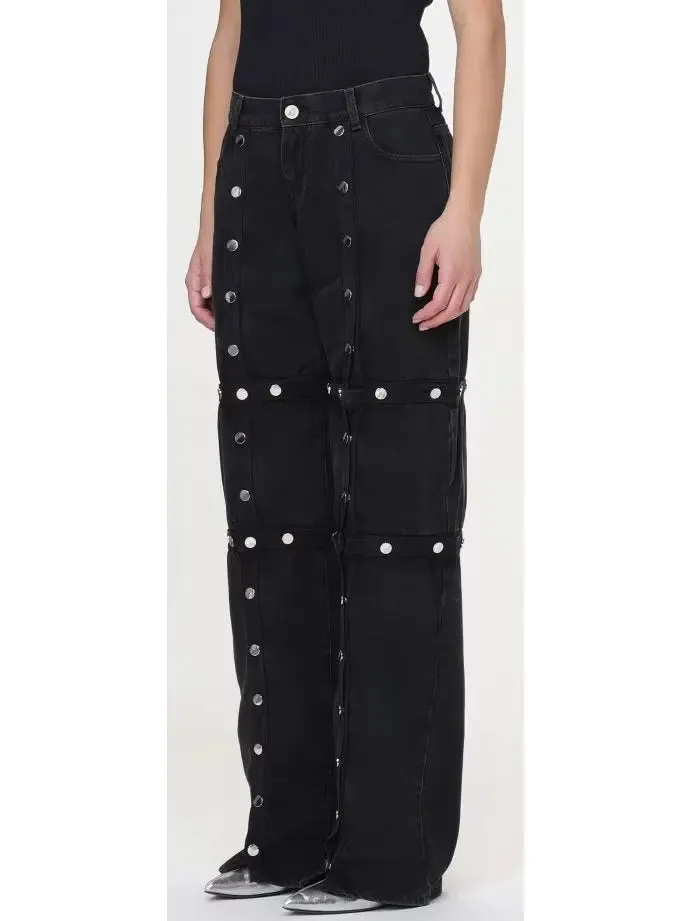 Women’s Black Denim Snap-Embellished High-Waist Jeans