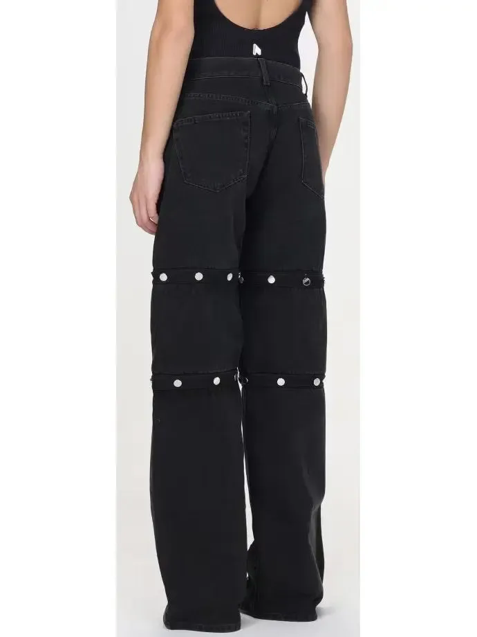 Women’s Black Denim Snap-Embellished High-Waist Jeans