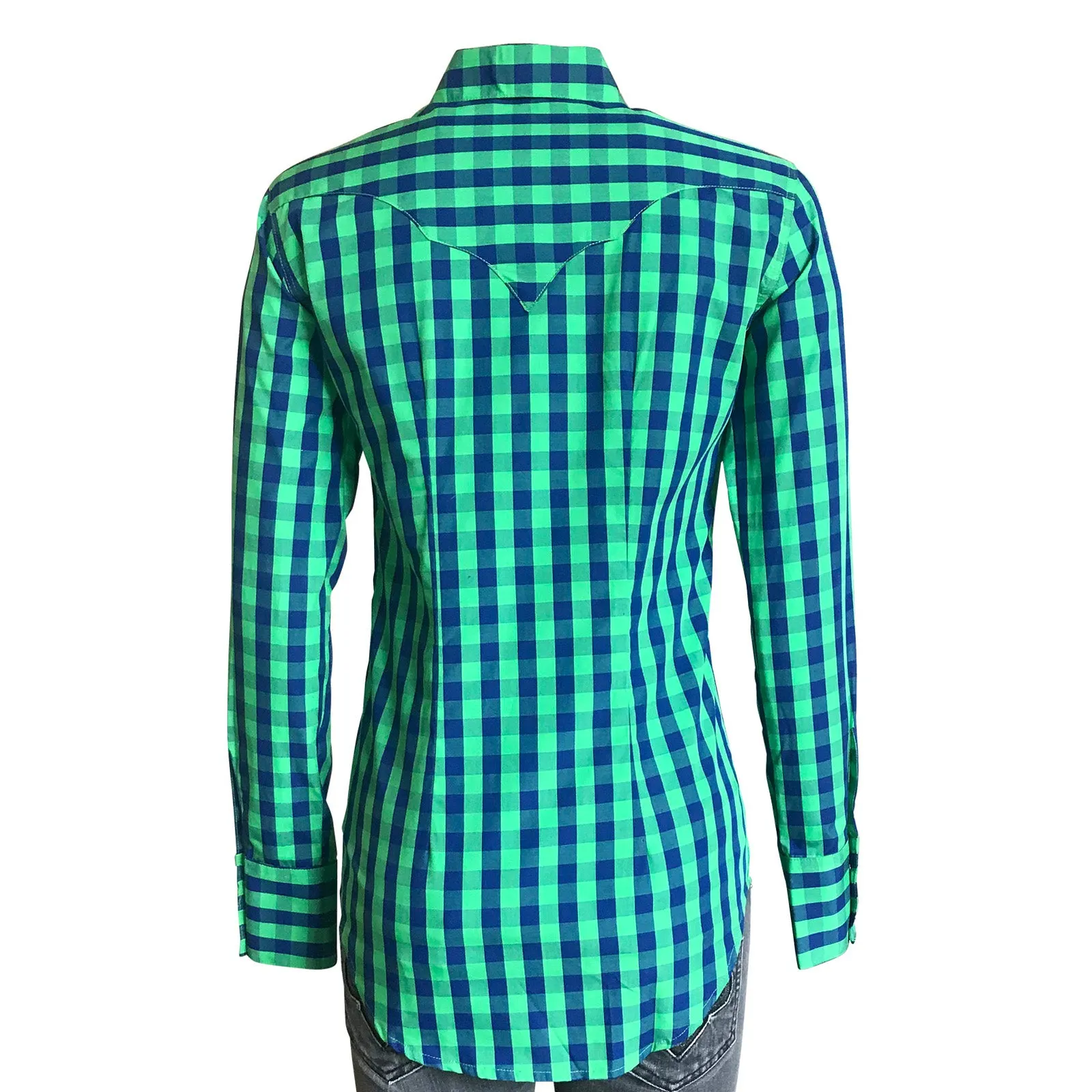 Women's Green & Blue Buffalo Check Western Shirt