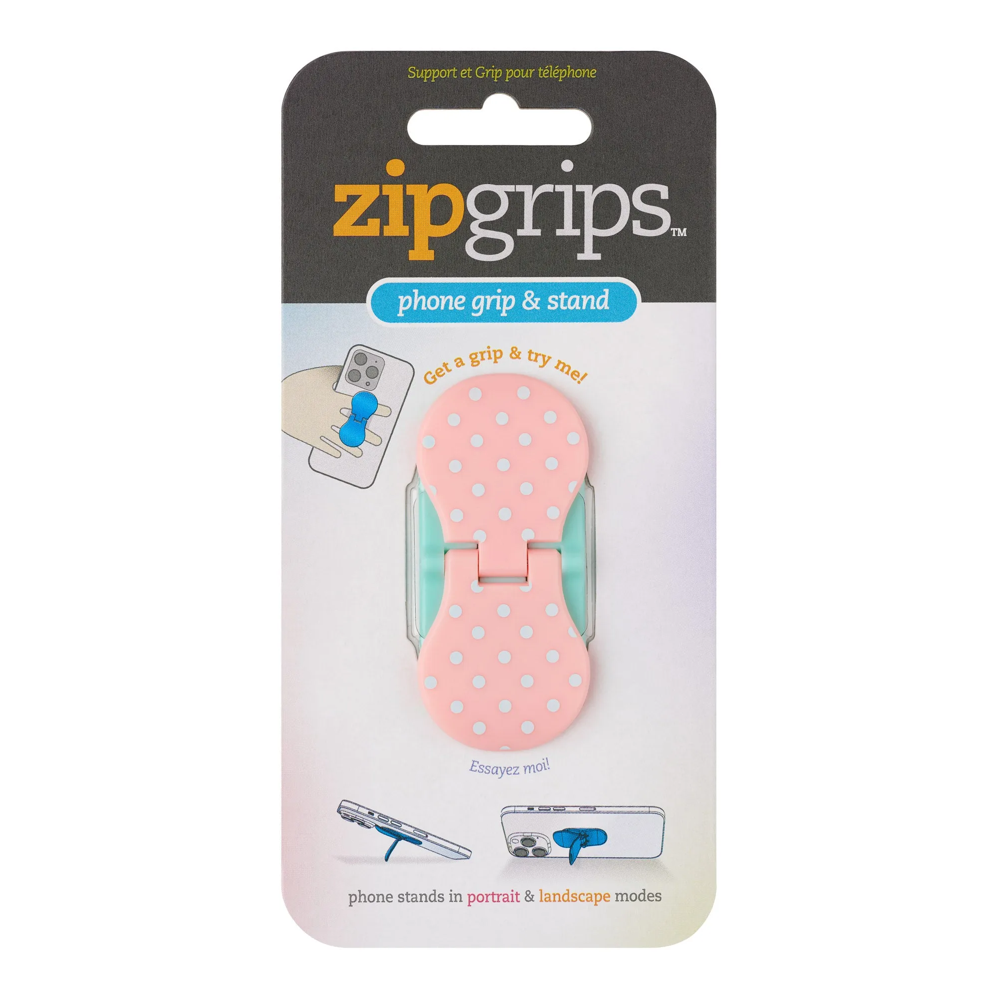 ZipGrips Phone Holder - White Dots On Pink